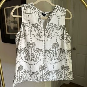 Talbots White and Green 100% Cotton Sleeveless Blouse